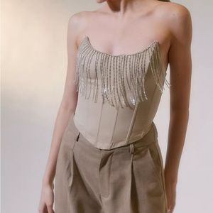NWT Urban Outfitters Diamante Fringe Corset Top Size Medium